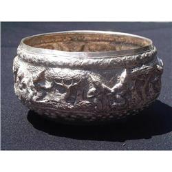 Antique Burmese silver bowl with relief #1422006