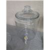 Image 2 : Qty 2 Glass Beverage Dispensers & 3 Candy Jars w/ Lids (1 Wood)