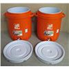 Image 1 : Qty 2 Home Depot Orange Rubbermaid Insulated Beverage Dispensers w/ Lids 21"H