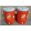 Image 1 : Qty 2 Home Depot Orange Rubbermaid Insulated Beverage Dispensers w/ Lids 21"H