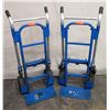 Image 1 : Qty 2 Angelus Blue Convertible Folding Hand Truck Carts (tires/wheel need to be fixed -see pictures)