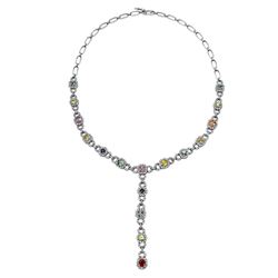 Natural 9.97 CTW Multi-Sapphire & Diamond Necklace 14K White Gold - REF-496X8T