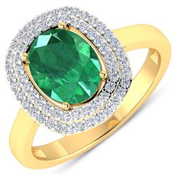 Natural 1.93 CTW Zambian Emerald & Diamond Ring 14K Yellow Gold - REF-80R9F