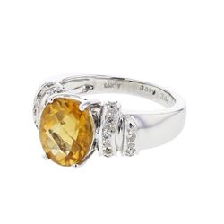 Natural 2.85 CTW Ctirine & Diamond Ring 14K White Gold - REF-55Y8N