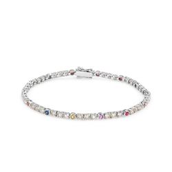 Natural 5.40 CTW Multi-Sapphire & Diamond Bracelet 14K White Gold - REF-453Y6N