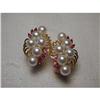 Image 1 : 14K YG Cultured Pearl Ruby Diamond Earrings #1383671