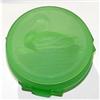 Image 1 : SWIMMING SWAN Green Satin Glass Powder Jar #1395316