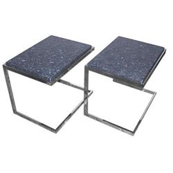 Pair chrome/marble end tables (modern, retro) #1413100