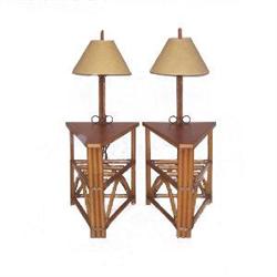 Pair vintage rattan end tables w/ lights-modern#1413114