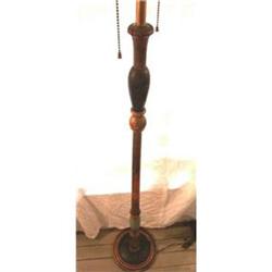 Lamp Floor Wood Column Brass Top 2 Sockets #1424427