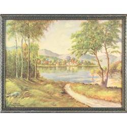 Landscape, print entitled, Lake Town, by Martin#1433475