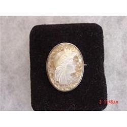 Victorian Sterling Mother of Pearl CAMEO BROOCH#1433533