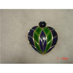 WEISS Blue Green Enamel Brooch Blue Glass #1433566