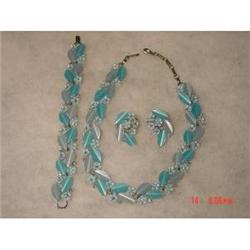 Lisner Blue Lucite Rhinestone Enamel Parure #1433689