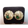 Corocraft Green Rhinestone Pearl Earrings #1433821