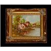 Image 1 : Cottage Farm Lake Landscape Oil Painting #1436187