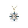 Image 1 : Genuine 6.3 ctw Blue Topaz & Pearl Necklace 14KT Yellow Gold - REF-59Z2N