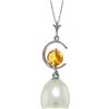 Genuine 4.5 ctw Pearl & Citrine Necklace 14KT White Gold - REF-20X5M