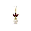 Genuine 4.75 ctw Garnet & Pearl Necklace 14KT Yellow Gold - REF-24W3Y