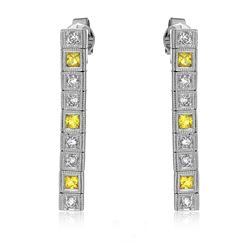 Natural 0.89 CTW Yellow Sapphire & Diamond Earrings 14K White Gold - REF-81Y2N