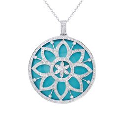Natural 57.71 CTW Turquoise & Diamond Necklace 14K White Gold - REF-252Y9N