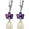 Genuine 9.35 ctw Pearl & Amethyst Earrings 14KT White Gold - REF-26P6H