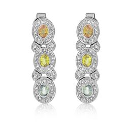 Natural 1.93 CTW Multi-Sapphire & Diamond Earrings 14K White Gold - REF-83F7M