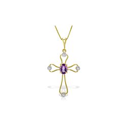 Genuine 0.57 ctw Amethyst & Diamond Necklace 14KT Yellow Gold - REF-40Y8F