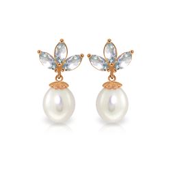 Genuine 9.5 ctw Aquamarine & Pearl Earrings 14KT Rose Gold - REF-32R9P
