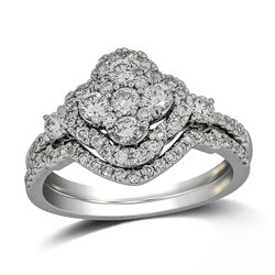 Natural 0.93 CTW Diamond & Wedding Ring Set 14K White Gold - REF-114N3Y