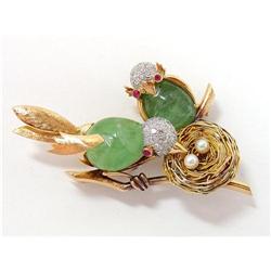 18Kt and Emerald Bird Pin #1379600