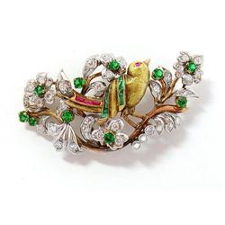 14Kt diamond,emerald and ruby Bird Pin #1379601