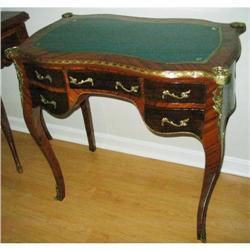 Writing Desk, French Inlay and Brass, Leather #1379612