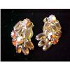 Image 1 : Earrings-Leaf Shape Iridescent Amber and Yellow#1391101