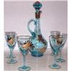  Blue & Gold Art Glass Decanter w/ Six Goblets #1398571