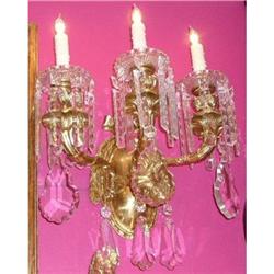 PAIR OF GILT BRONZE AND CUT CRYSTAL SCONCES #1417816