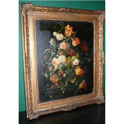 Antique Floral Slill Life Oil on Board #1417821