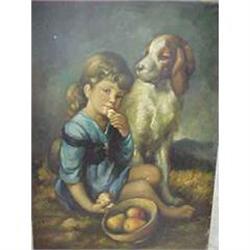 GIRL AND DOG OIL PAINTING ART  #1417833