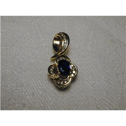 Estate 14K Gold Diamond Sapphire Floral Pendant#1418087