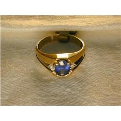 Estate 14K YG 1 CT Sapphire Diamond Mens Ring #1418088