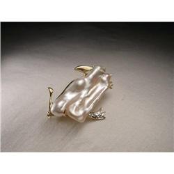 14K YG Gold Diamond Biwa Pearl Penguin Brooch #1418099