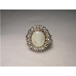 Antique 10K WG Opal White Topaz Filigree Ring #1418104