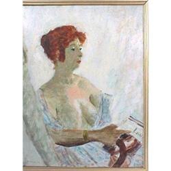 Oil Portrait Painting Redhaired Lady w Law Book#1418115