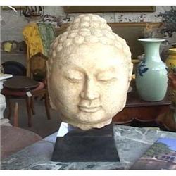 circa 1800 bol  carved grey ston head of Buddha#1418185