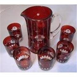 Flashed Ruby Bohemian Pitcher & Tumblers #1418200