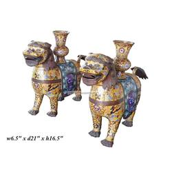 Vintage Chinese Cloisonné Fu-Dog with Vase #1418346