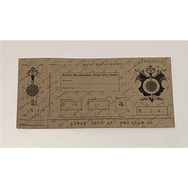 Harry Potter Franchise - Gringotts Bank Check