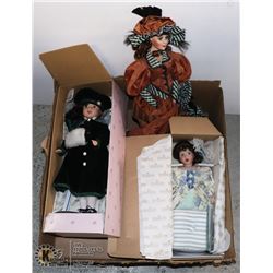 UNCLAIMED BOX WITH 3 COLLECTOR DOLLS