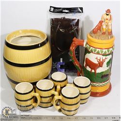 BARREL SET, LG STEIN, WINE COOLER BAG, BEER STEINS