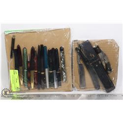 ANTIQUE FOUNTAIN PENS, RAZOR, HORN LETTER OPENERS